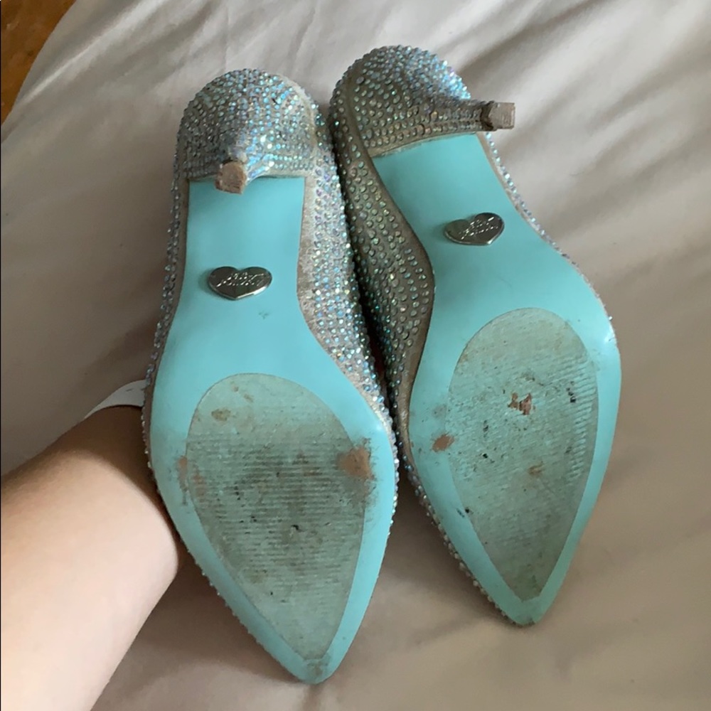 Betsey Johnson Silver Heels with Rhinestones - Picture 3 of 3